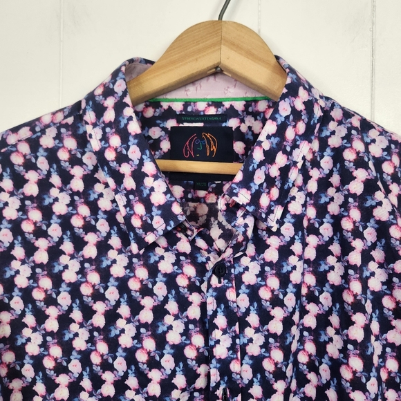 John Lennon Pink Purple Button Up Dress Shirt Mens XXL Stretch Cotton Funky - Picture 3 of 10